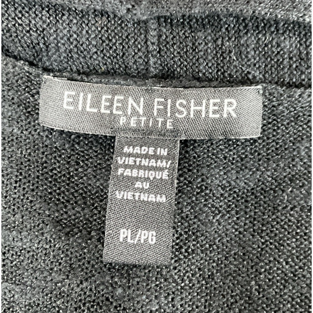 Eileen Fisher Size LP Organic Linen Cotton Black Open Front Cardigan Pockets - Picture 3 of 10